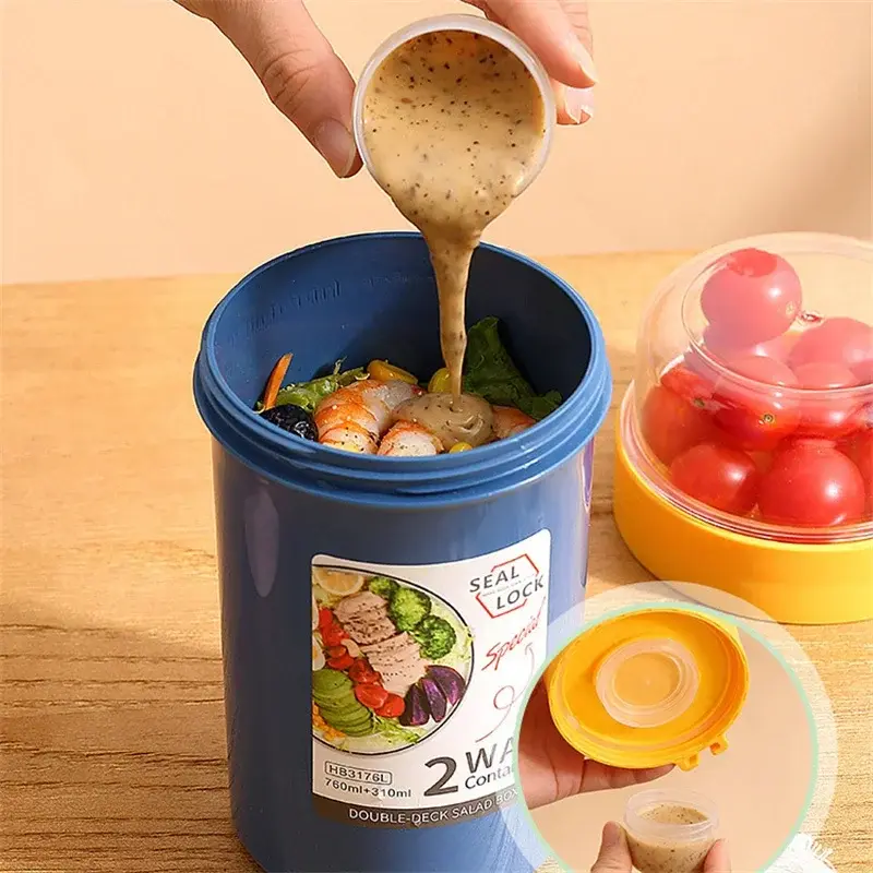 Portable Overnight cup Salad Cups Container with Lid and Fork Breakfast Oatmeal Nut Yogurt Cup School Lunch Box Food Storage