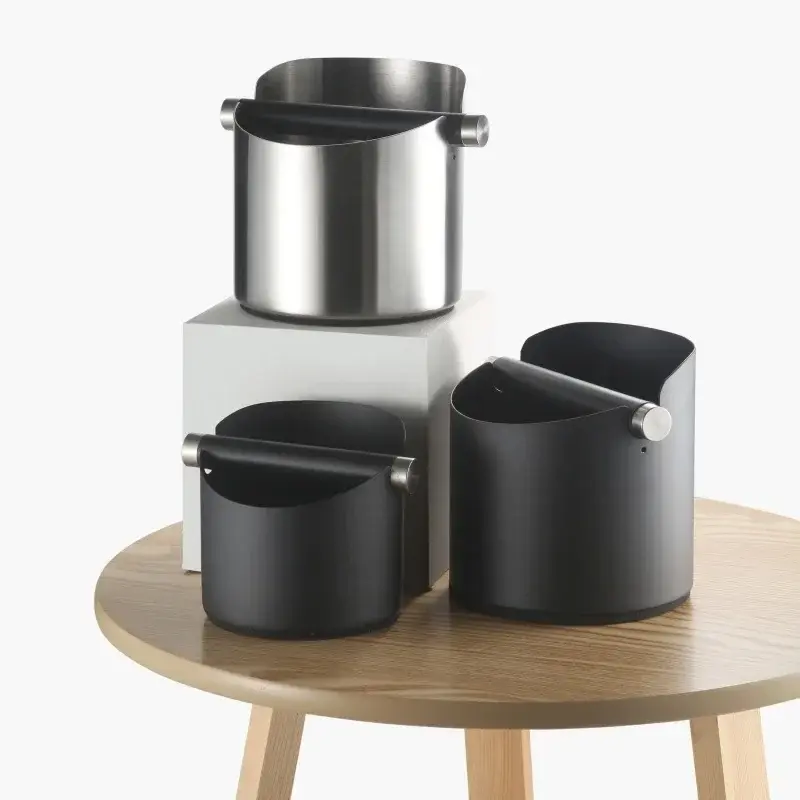 Stainless Steel Coffee Knocking Box Anti-slip Coffee Ground Knock Bucket with Knock Rod Coffee Powder Bucket Espresso Dump Bin