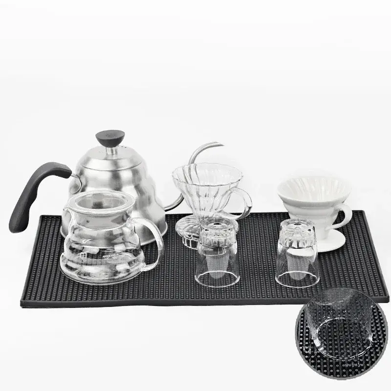 PVC Anti-slip Drain pad Cafe Bar Mats Coffee Maker Countertop Spill Mat Waterproof Heat Resistant Coaster Drain Mat for Home Bar