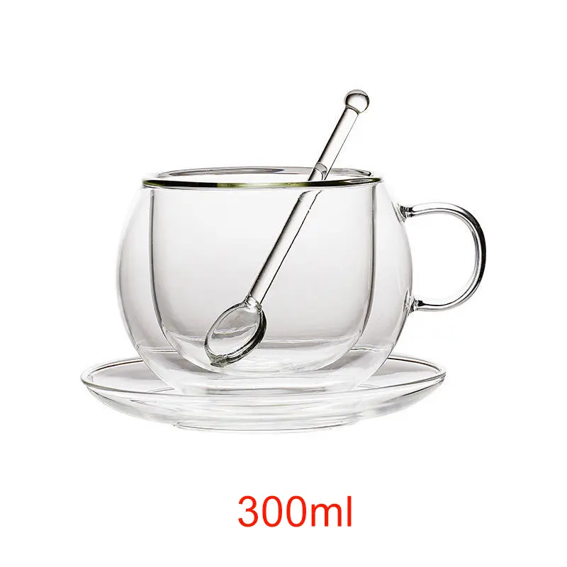 150/300ml Double Wall Glass Coffee Cup with Saucers and Spoon Heat Resistant Espresso Cups With Handle Mug Drinkware Milk Teacup