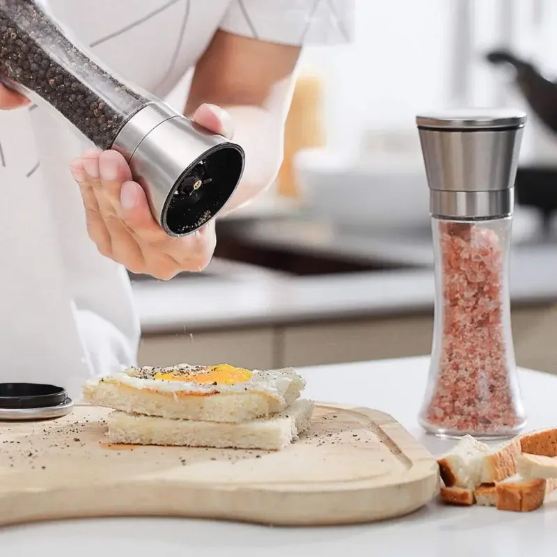 Pepper Grinder 304 Stainless Steel Lid Salt Pepper Sesame Grinder Ceramic Core Glass Seasoning bottle Manual Spice Salt Grinder