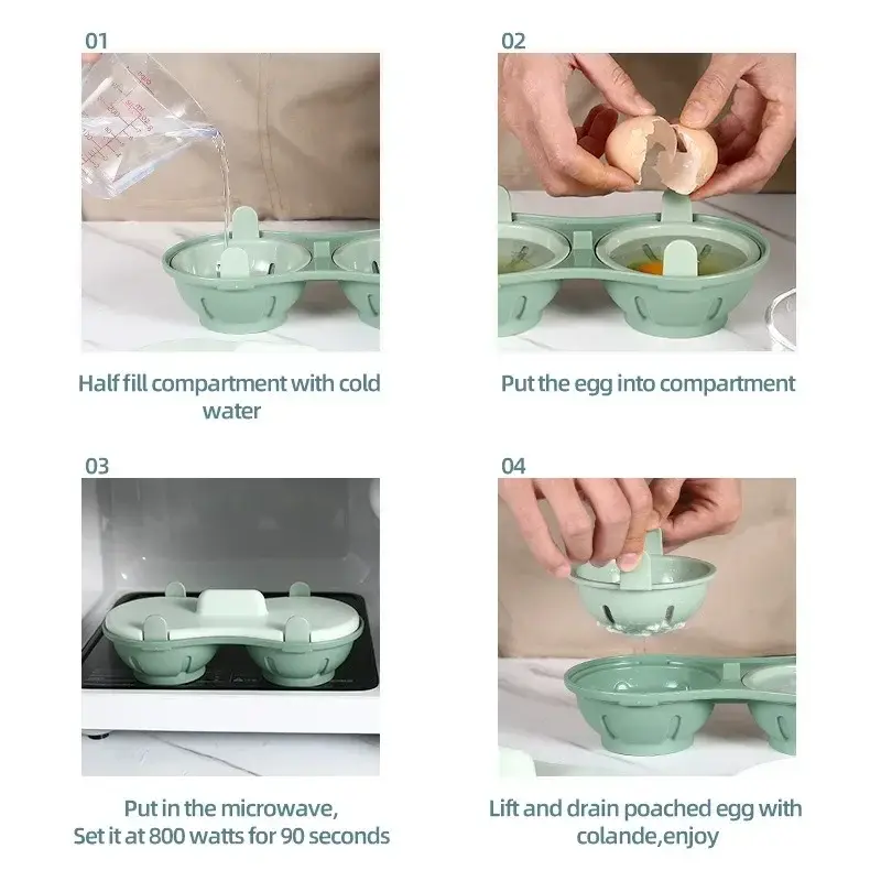 Microwave Oven Egg Poacher 2 Grid Plastic Egg Cooker with Lid  for Easy Boiled Eggs and Household Eggs Cooking Kitchen Gadgets
