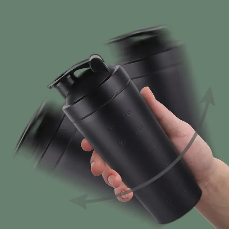 Portable Stainless Steel Shaker Bottle Protein Powder Leak Proof Shaker Cup Sport Mug with Scale Outdoor Fitness Whey Shakes Cup