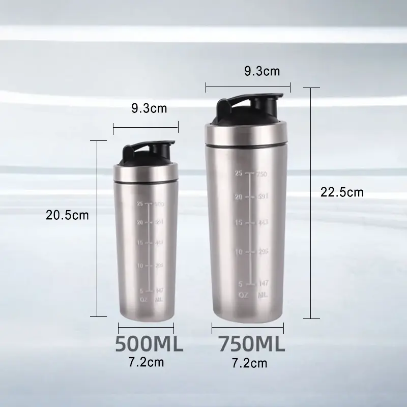 Portable Stainless Steel Shaker Bottle Protein Powder Leak Proof Shaker Cup Sport Mug with Scale Outdoor Fitness Whey Shakes Cup