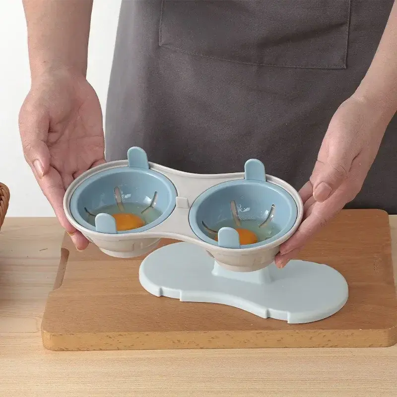 Microwave Oven Egg Poacher 2 Grid Plastic Egg Cooker with Lid  for Easy Boiled Eggs and Household Eggs Cooking Kitchen Gadgets