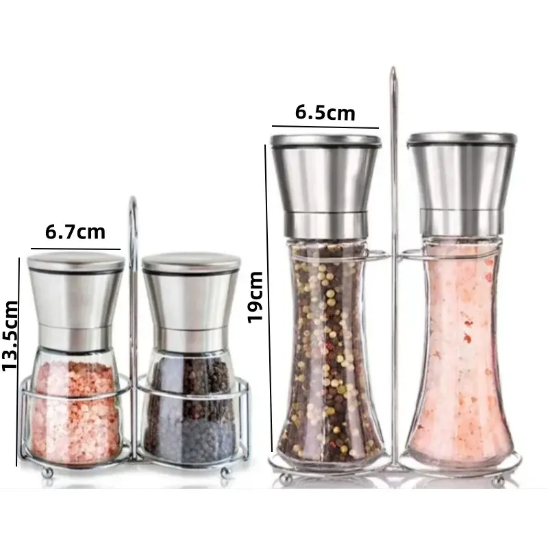 Pepper Grinder 304 Stainless Steel Lid Salt Pepper Sesame Grinder Ceramic Core Glass Seasoning bottle Manual Spice Salt Grinder