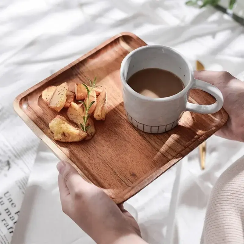 Acacia Wood Coffee Dish Sushi Food Tray Decorative Wooden Plate Breakfast Bread Fruit Dessert Plate Kung Fu Tea Tray Tableware