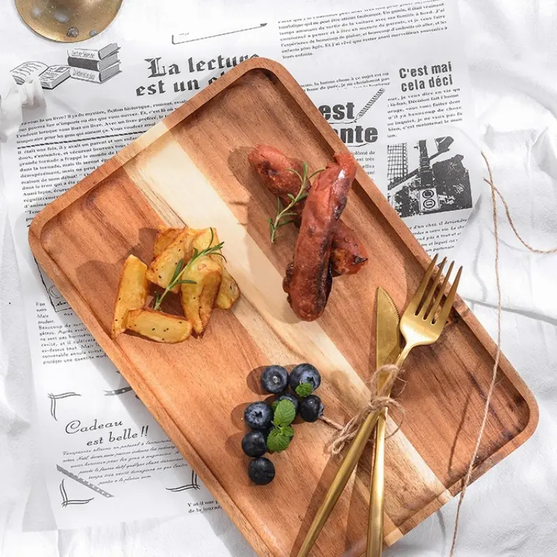 Acacia Wood Coffee Dish Sushi Food Tray Decorative Wooden Plate Breakfast Bread Fruit Dessert Plate Kung Fu Tea Tray Tableware