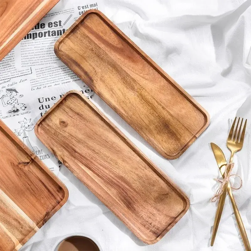 Acacia Wood Coffee Dish Sushi Food Tray Decorative Wooden Plate Breakfast Bread Fruit Dessert Plate Kung Fu Tea Tray Tableware