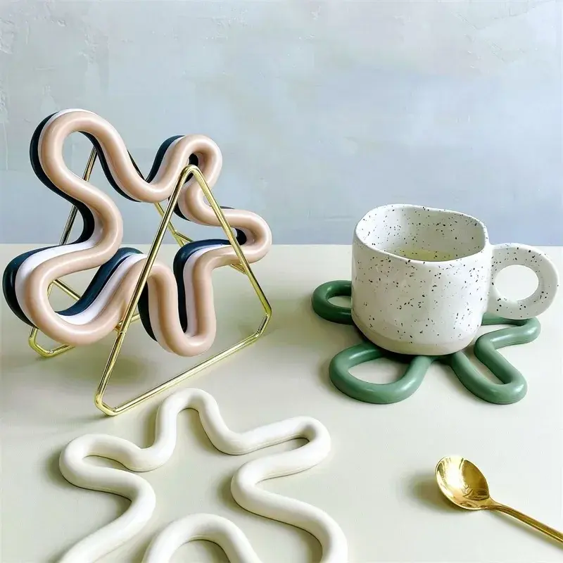 Silicone Table Mat Irregular Geometrical Heat Resistant Coasters Non-slip Pot Holder Drink Cup Placemat Kitchen Pan Pads