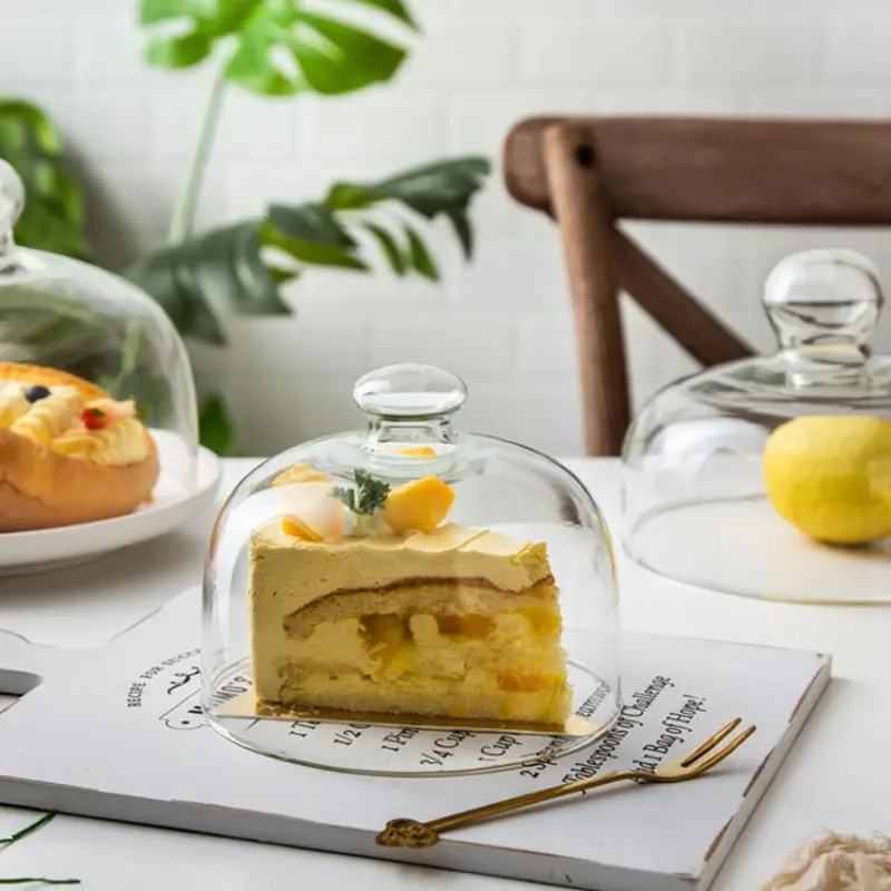Dome Glass Cake Cover Transparent Cloche Lid Cake Cheese Food Dustproof Glass Tall Cover Party Table Decoration Kitchen Supply
