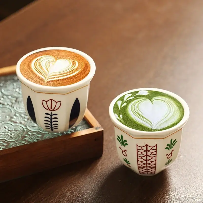 180ml/250ml Espresso Cups Art Flower pattern Anti-scald Latte Coffee Mugs Hand Held Ceramics Cups Cappuccino Teacup Xmas Gift