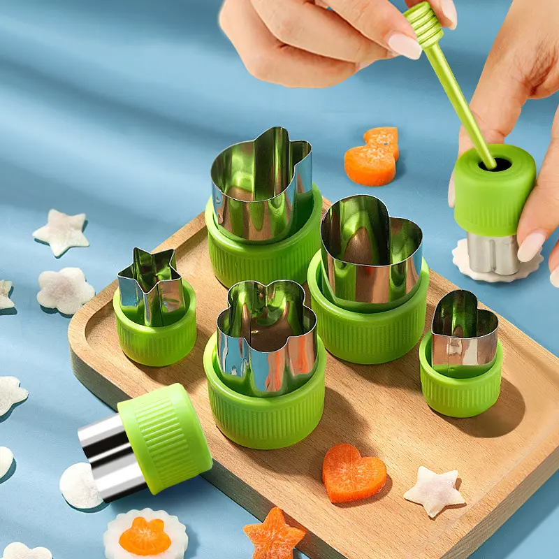 6/8/10Pcs Heart/Flower Shape Vegetables Cutter Plastic Handle Cookie Cutters Sandwiches Cutter Stainless Steel Fruit Cutting Die