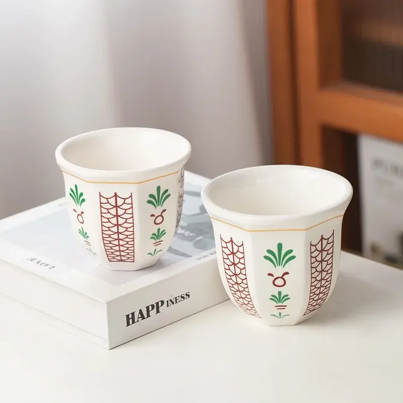 180ml/250ml Espresso Cups Art Flower pattern Anti-scald Latte Coffee Mugs Hand Held Ceramics Cups Cappuccino Teacup Xmas Gift