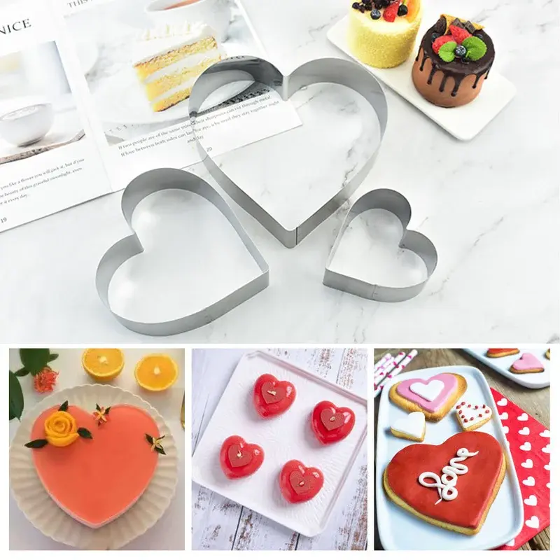 3Pcs/set Stainless Steel Love/Round/Flower Mousse Ring Mold Cheese Dessert Biscuit Cake Mold Flower Cake Cutter Baking Tools