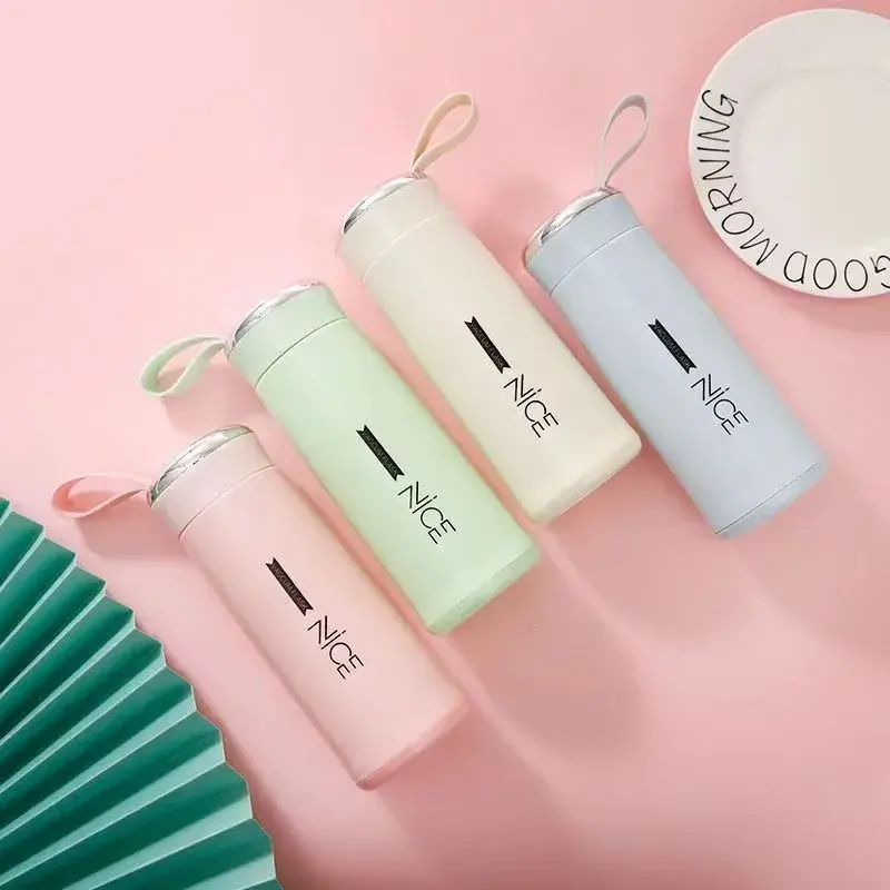400ML Portable Double Walled Glass Water Bottle Travel Office Home Student Creative Water Cup Coffee Juice Milk Cup Water Bottle