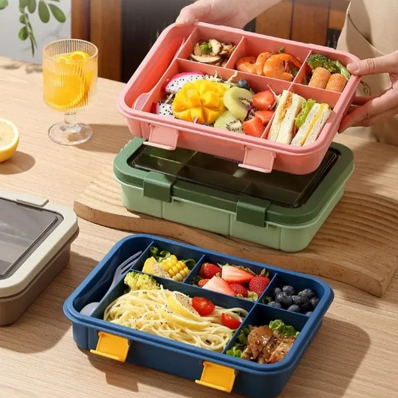 Compartment Lunch Box 1500ML Portable Bento Box Kids Students Office Bento Box with Spoon Fork Microwave Food Storage Container