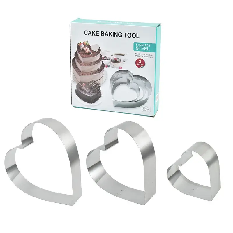 3Pcs/set Stainless Steel Love/Round/Flower Mousse Ring Mold Cheese Dessert Biscuit Cake Mold Flower Cake Cutter Baking Tools