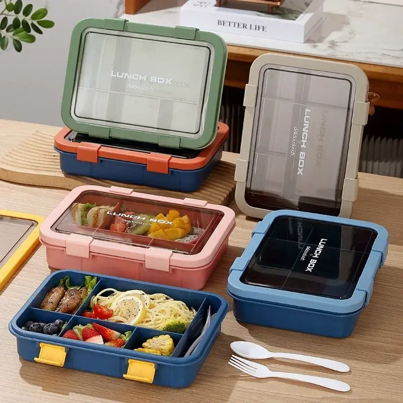 Compartment Lunch Box 1500ML Portable Bento Box Kids Students Office Bento Box with Spoon Fork Microwave Food Storage Container