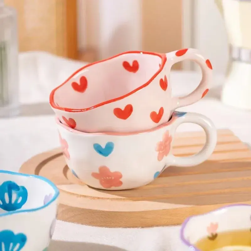 Ceramic Mug with Rabbit Handle Spoon Hand-shaped Irregular Coffee Milk Tea Cup Breakfast Oatmeal Cup Drinkware Kitchen Cup