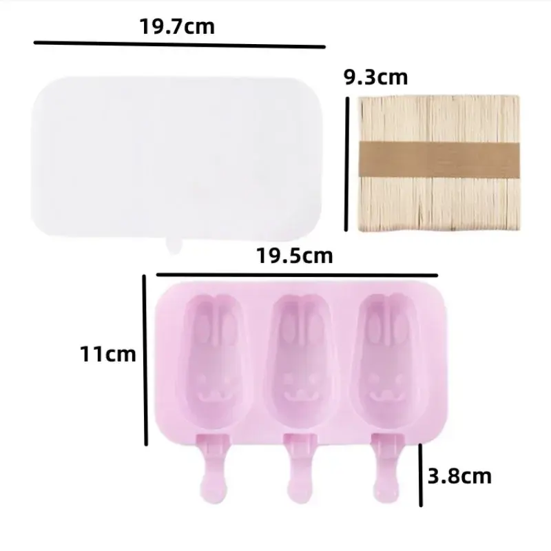 Silicone Ice Cream Mold with Lid and Sticks Cartoon Rabbit/Pig/Snowman DIY Homemade Ice Lolly Mold Cute Image Popsicles Molds