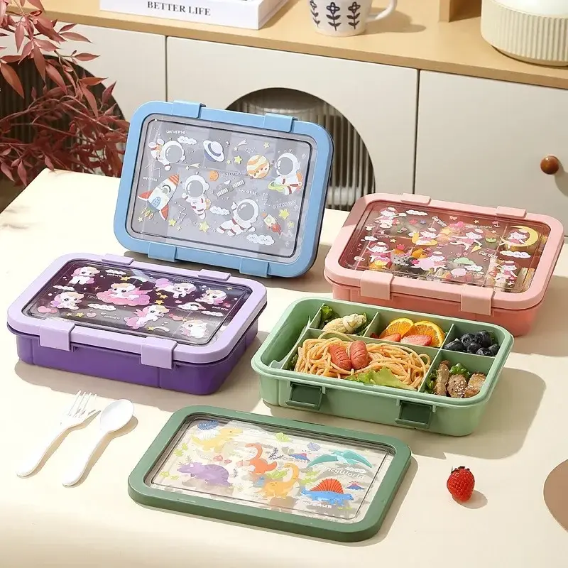 1500ML Cartoon Lunch Box Portable Rectangular Kids Students Office Benton Box Leakproof Food Container Microwave Oven Tableware