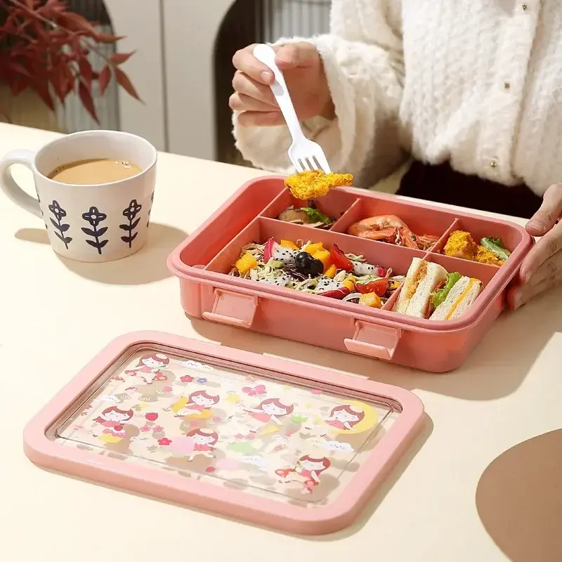 1500ML Cartoon Lunch Box Portable Rectangular Kids Students Office Benton Box Leakproof Food Container Microwave Oven Tableware