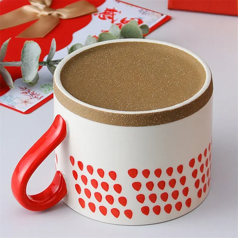 450ml Red/Blue Hand Painted Ceramic Mug Nordic Style Coffee Cup with Handle leaf pattern Breakfast Oatmeal Cup Couple Water Cup