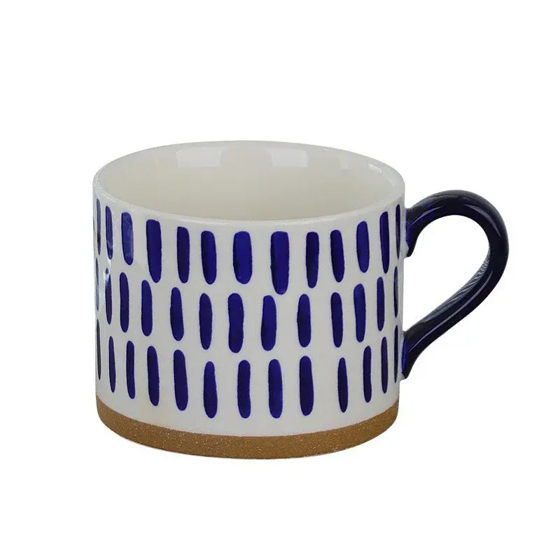 450ml Red/Blue Hand Painted Ceramic Mug Nordic Style Coffee Cup with Handle leaf pattern Breakfast Oatmeal Cup Couple Water Cup