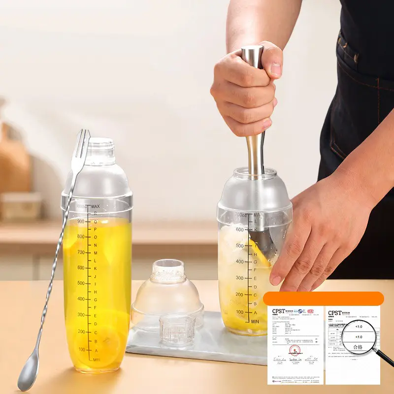 PC resin Cocktail Shaker Martini Hand Shaker Cup with Scales 350ml/500ml/700ml/1000ml Milk Tea Wine Drink Shaker Mixer Bar Tool