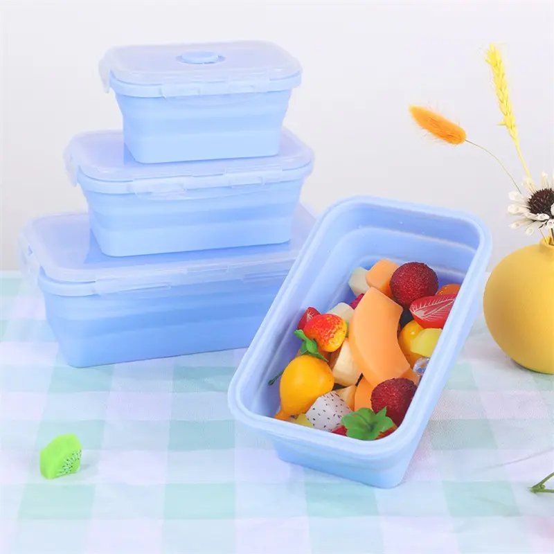 3Pcs/4Pcs Silicone Folding Bento Box Portable Outdoor Fresh-keeping box Food Storage Containers with Lids BPA free Lunch box