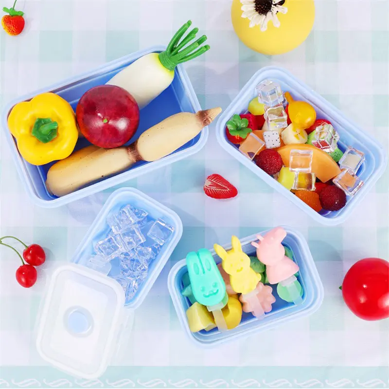 3Pcs/4Pcs Silicone Folding Bento Box Portable Outdoor Fresh-keeping box Food Storage Containers with Lids BPA free Lunch box