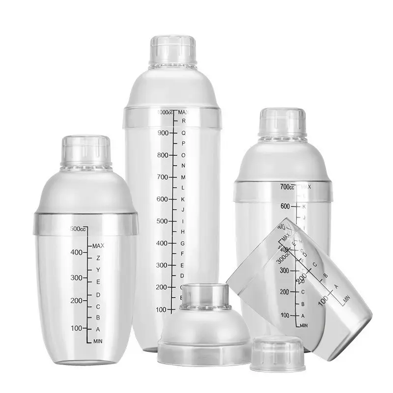 PC resin Cocktail Shaker Martini Hand Shaker Cup with Scales 350ml/500ml/700ml/1000ml Milk Tea Wine Drink Shaker Mixer Bar Tool