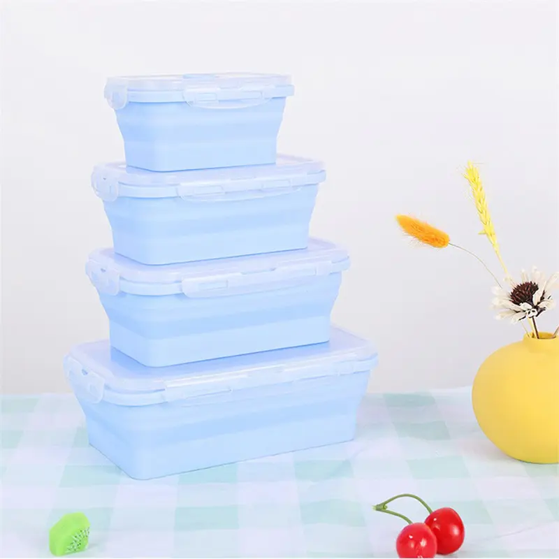 3Pcs/4Pcs Silicone Folding Bento Box Portable Outdoor Fresh-keeping box Food Storage Containers with Lids BPA free Lunch box