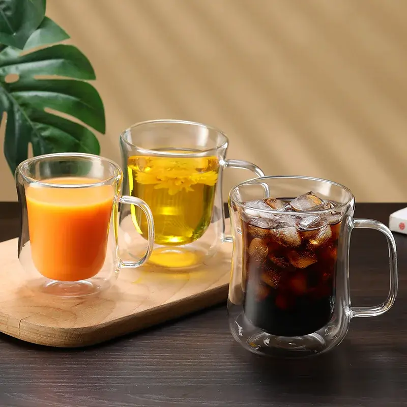 Double Wall Glass Transparent Coffee Mugs High borosilicate Glass Mugs Anti-scald Heat Insulation Milk Water Cup Juice Tea Cups