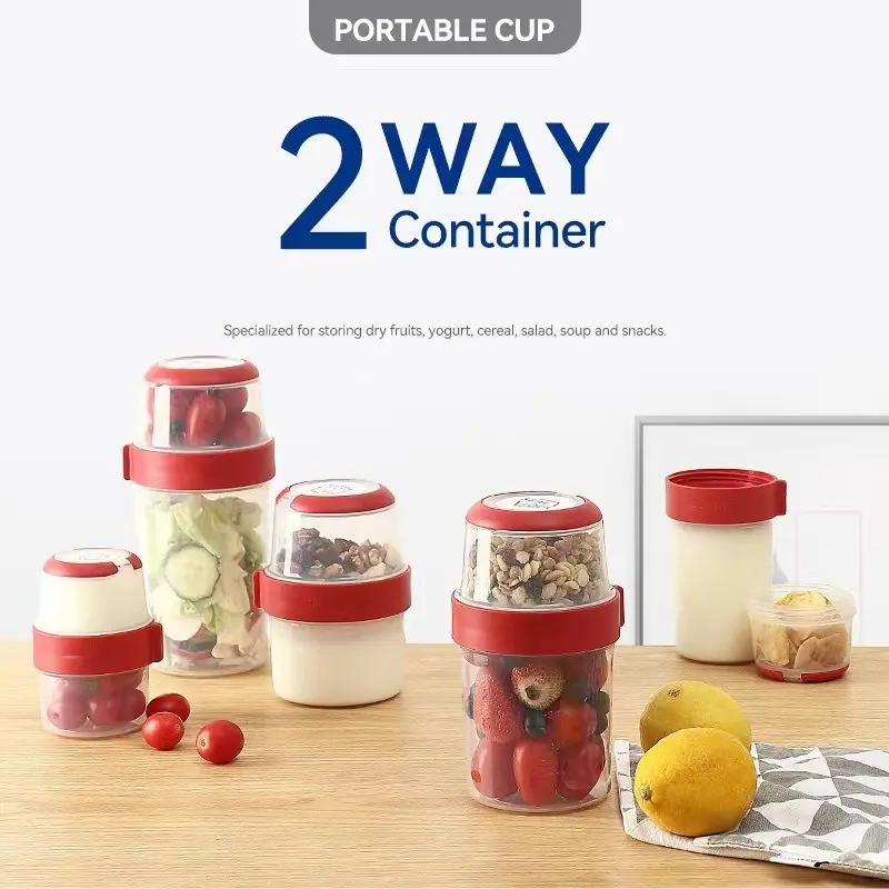 Double-layer Compartment Salad Cup Portable Crisper Cereal Yogurt Cup Fruit Food Storage Box Sealed Container Breakfast cups