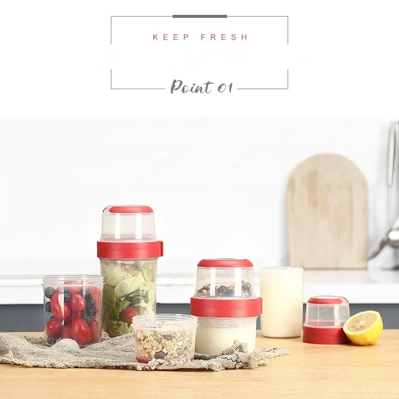 Double-layer Compartment Salad Cup Portable Crisper Cereal Yogurt Cup Fruit Food Storage Box Sealed Container Breakfast cups