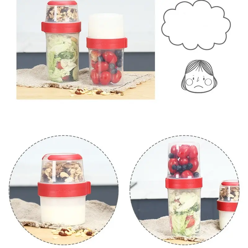 Double-layer Compartment Salad Cup Portable Crisper Cereal Yogurt Cup Fruit Food Storage Box Sealed Container Breakfast cups