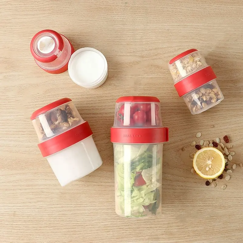 Double-layer Compartment Salad Cup Portable Crisper Cereal Yogurt Cup Fruit Food Storage Box Sealed Container Breakfast cups