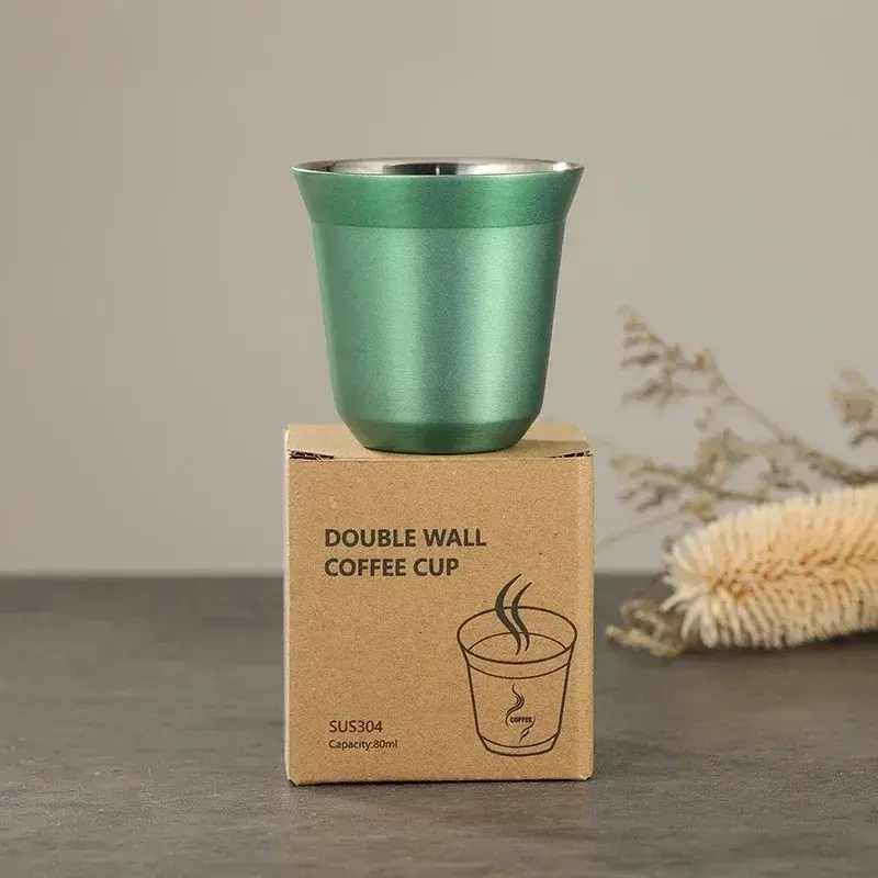 80ml Espresso Mugs Small Wine Glass 304 Stainless Steel Coffee Cups Double Wall Heat Insulated Capsule Cup Dishwasher Safe cup