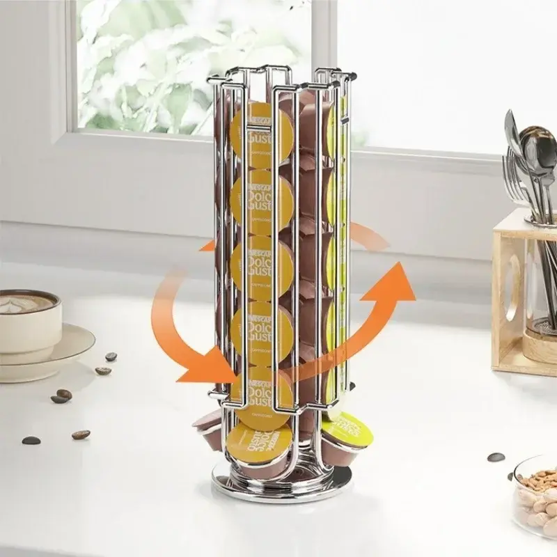 Coffee Capsule Display Rack Rotatable Storage Stand 24-Cup Storage Rack Anti-Slip Bottom for Dolce Gusto Capsules Coffee Tools