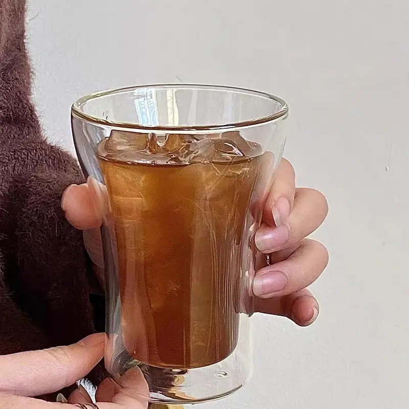 1/2/4Pcs Double Wall Glass Coffee Cup Heat Insulation Electric Torch Shape Cappuccino Breakfast Glass Cold Drinks Iced Beer Mug