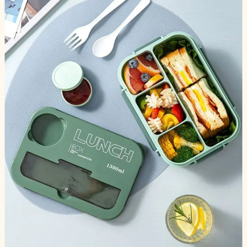 Compartment 1300ML Portable Lunch Box Kids Students Office Bento Box With Fork and Spoon Microwave Food Storage Container