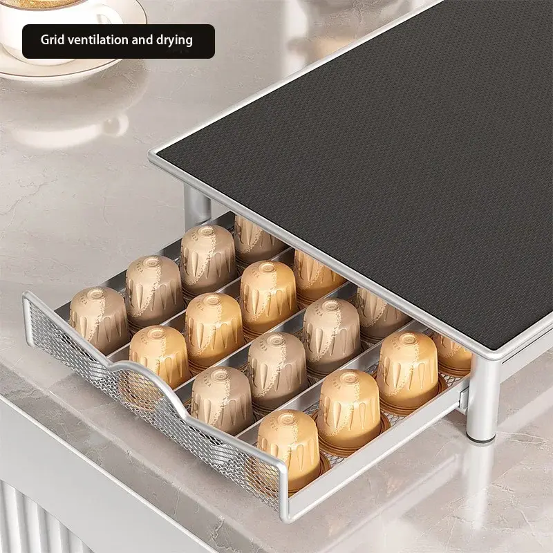 Practical Coffee Capsules Drawer Coffee Pod Holder 40pcs Capsules Organizer Storage Drawer Shelves Home Coffeeware Accessories