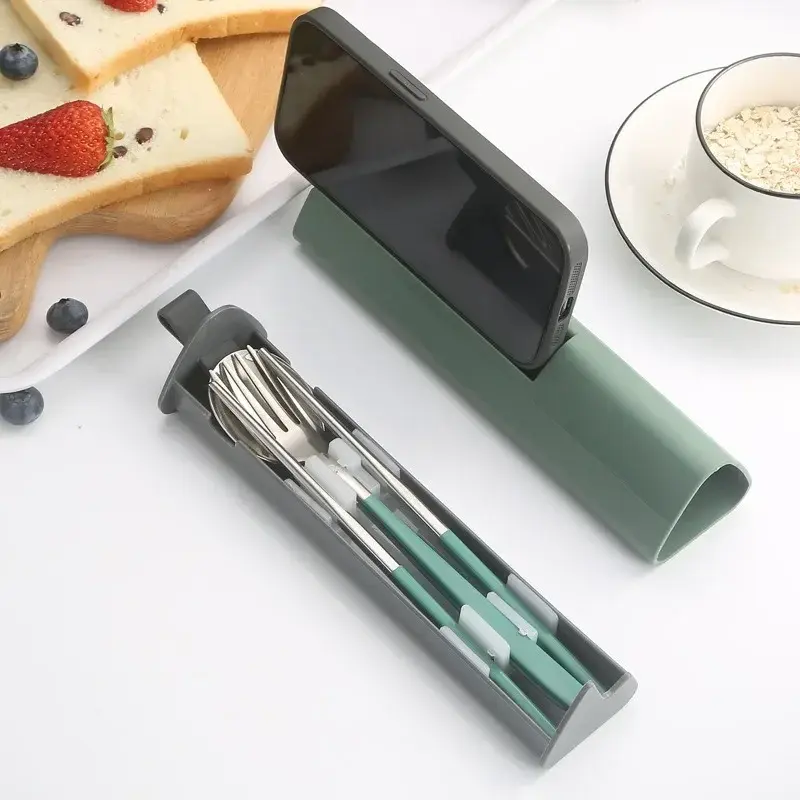 304 Stainless Steel Spoons Forks Chopsticks Cutlery Set with Pull-out Box for Students Workers Portable Lunch Dinnerware As Gift