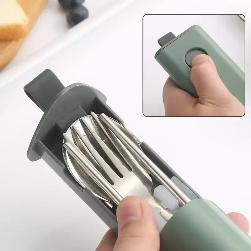 304 Stainless Steel Spoons Forks Chopsticks Cutlery Set with Pull-out Box for Students Workers Portable Lunch Dinnerware As Gift