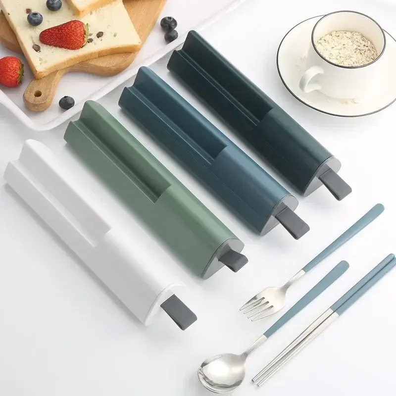 304 Stainless Steel Spoons Forks Chopsticks Cutlery Set with Pull-out Box for Students Workers Portable Lunch Dinnerware As Gift
