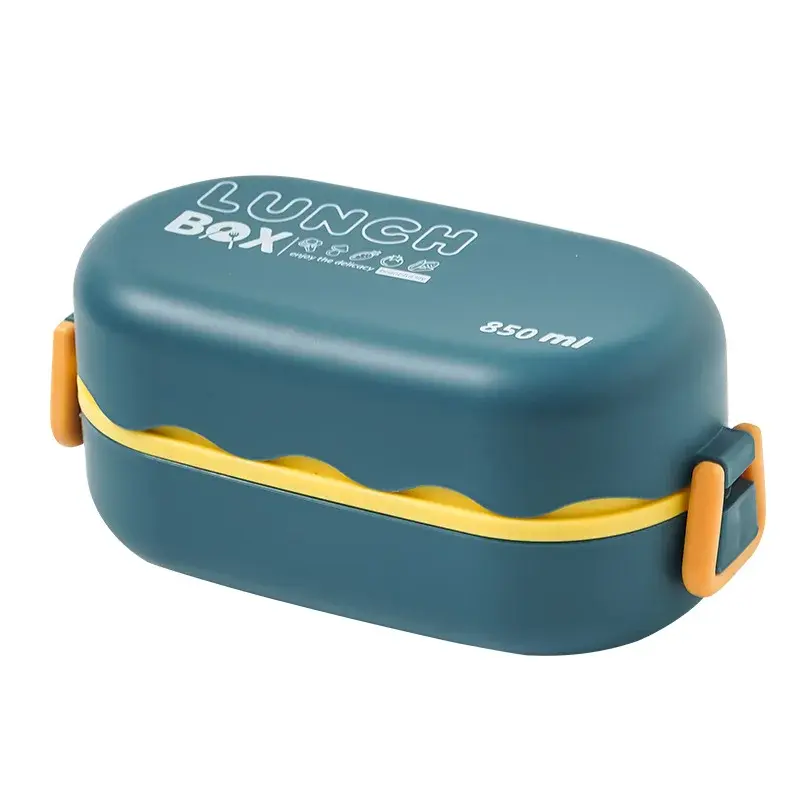 850ML Lunch Box Double-layer Plastic Compartment Lunch Box with Spoon Buckle Leak-proof Food Storage Container Sealed Picnic Box