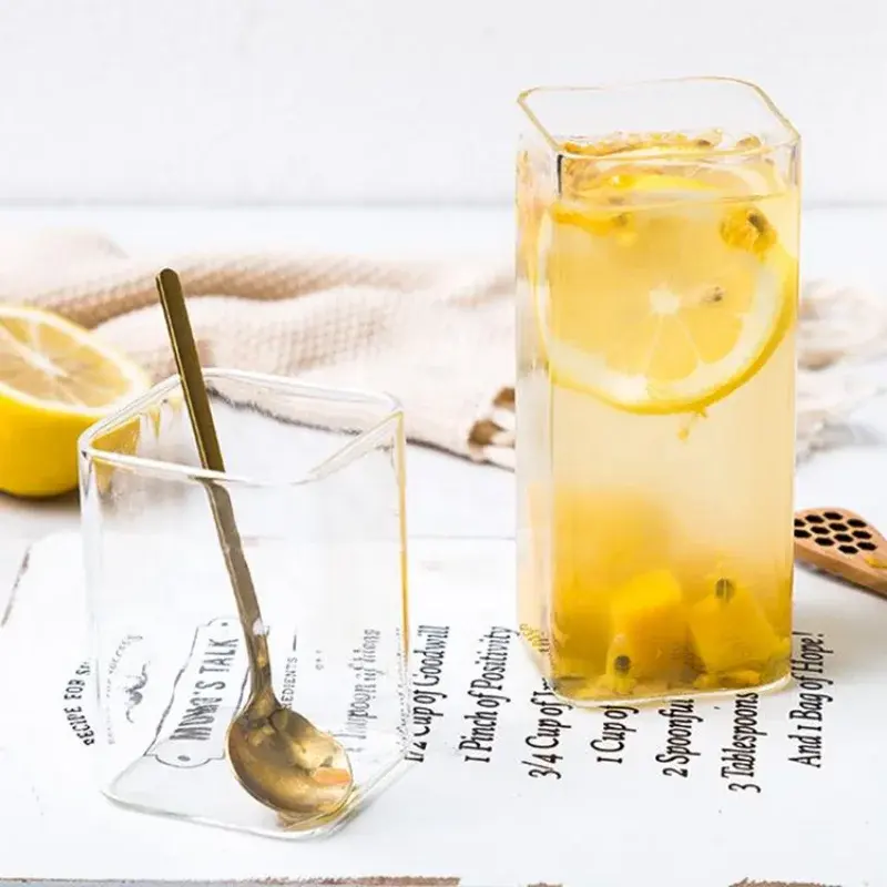 Square Glass Milk tea Drink cup High Borosilicate Transparent Glass Cold Drink Milk Juice Tea Cups Beer Coffee Cup 250/350/450ML