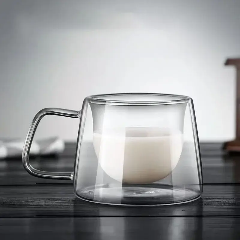 200ML Transparent Heat-resistant Espresso Cup Double Wall Glass Coffee Mug with Handle Cappuccino Latte Breakfast Tea Water Cups